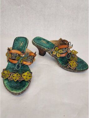 L'Artiste Spring Step Sandal Women's EU 35 US 5 Leather Green Savory Kitten Heel